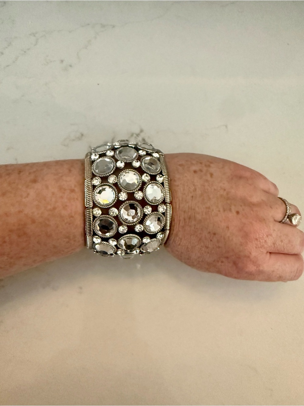 White House Black Market Silver-Tone Crystal Cuff Bracelet